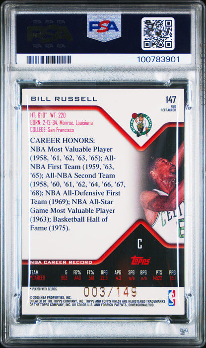 2004 Finest Bill Russell #147 Red Refractor /149 PSA 8