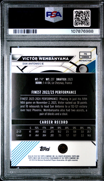 2023 Topps Finest Victor Wembanyama #76 RC Rookie Refractor PSA 10