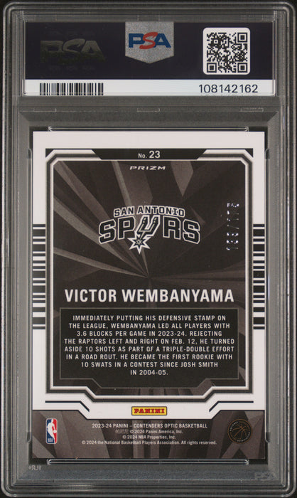 2023 Panini Contenders Optic Victor Wembanyama #23 Playing the Numbers Game Red Cracked Ice RC /175 PSA 10