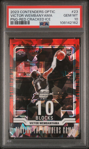 2023 Panini Contenders Optic Victor Wembanyama #23 Playing the Numbers Game Red Cracked Ice RC /175 PSA 10