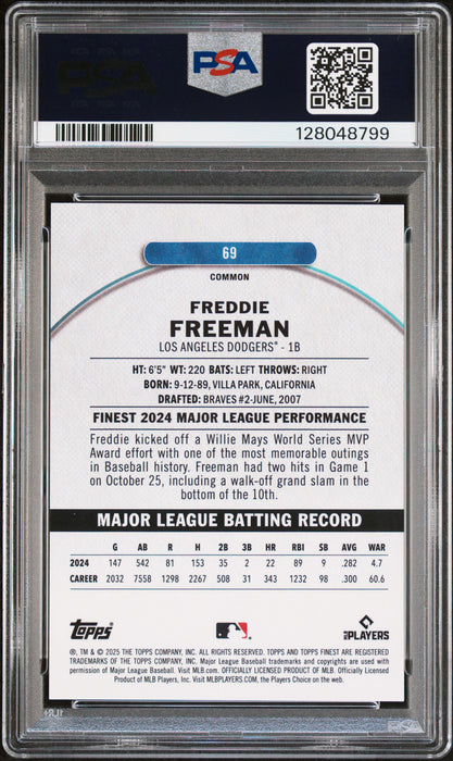 2025 Topps Finest Freddie Freeman #69 Orange Refractor /25 PSA 10
