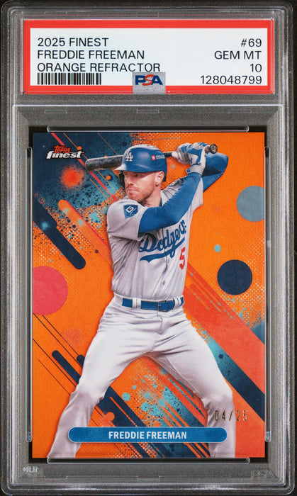 2025 Topps Finest Freddie Freeman #69 Orange Refractor /25 PSA 10