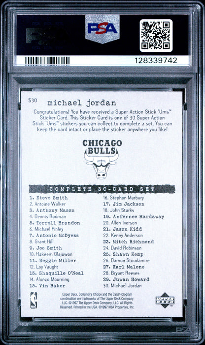 1997 Upper Deck Collector's Choice Michael Jordan #S30 Stick-Ums PSA 9 Mint