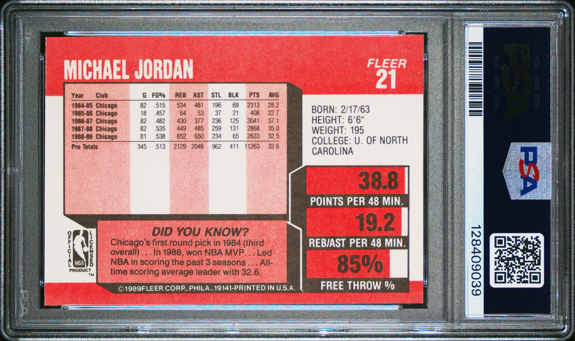 1989 Fleer Michael Jordan #21 PSA 8