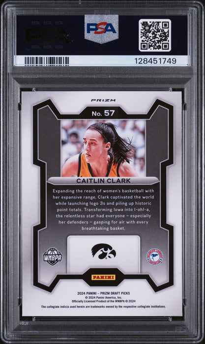 2024 Panini Prizm Draft Picks Caitlin Clark #57 Orange Ice RC Rookie PSA 9