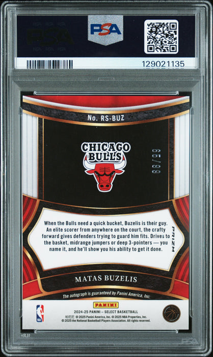 2024 Select Matas Buzelis #RSBUZ Rookie Signature Red Prizm RC Auto /99 PSA 9