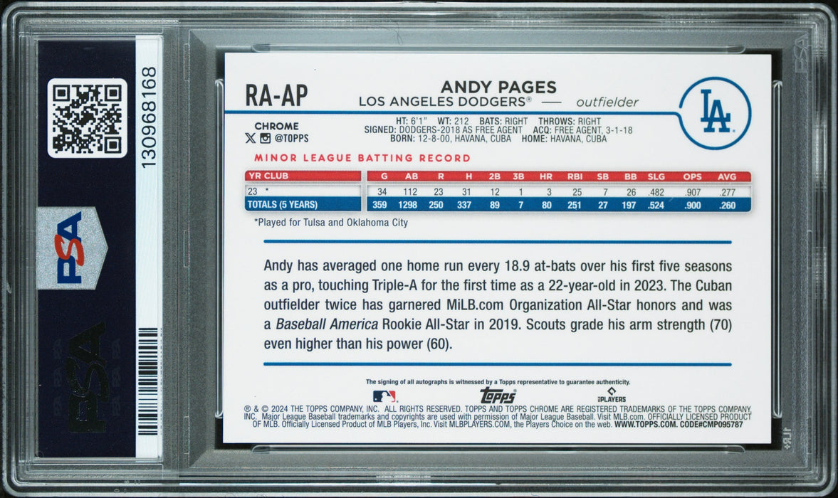 2024 Topps Chrome Update Andy Pages #RAAP Green Yellow Lava Lamp RC Rookie Auto /85