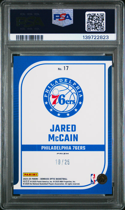 2024 Donruss Optic Jared McCain #17 Elite Dominators Green International RC /25 PSA 10