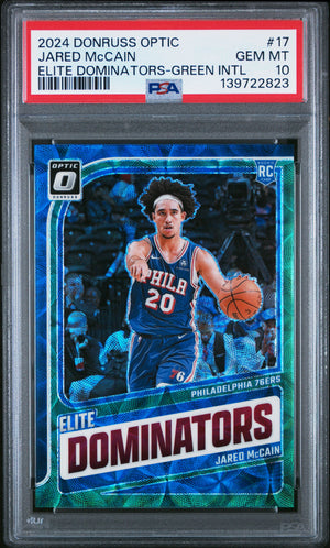 2024 Donruss Optic Jared McCain #17 Elite Dominators Green International RC /25 PSA 10
