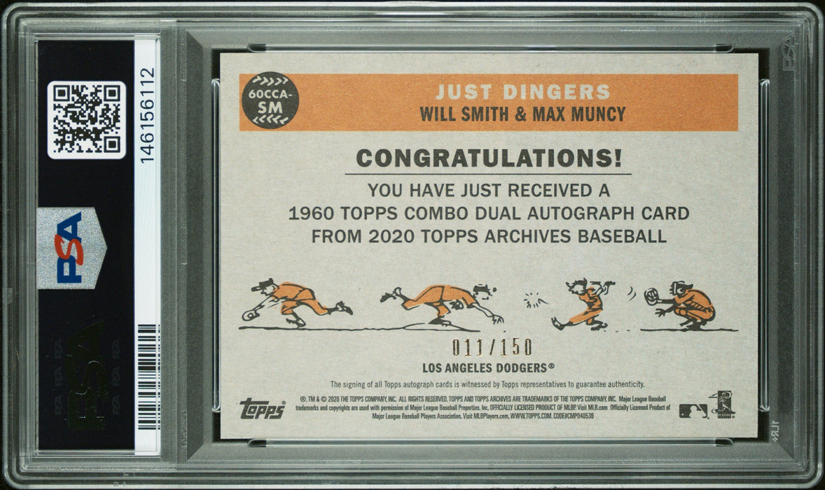 2020 Topps Archives Will Smith Max Muncy #60CCASM Combo Cards Dual Auto PSA 9 Auto 9 /150
