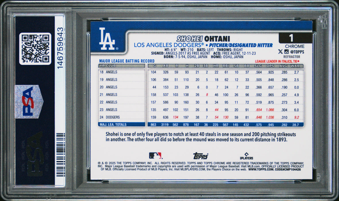 2025 Topps Chrome Shohei Ohtani #1 Refractor PSA 10