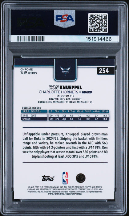 2025 Topps Chrome Kon Knueppel #254 PSA 10