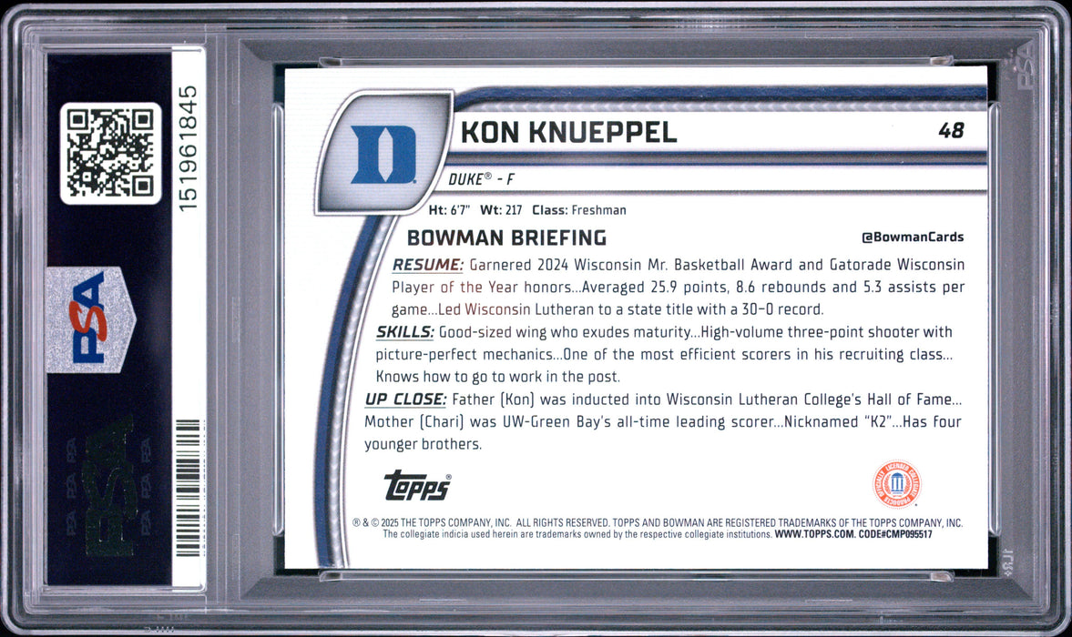 2024 Bowman U Sapphire Kon Knueppel #48 PSA 10