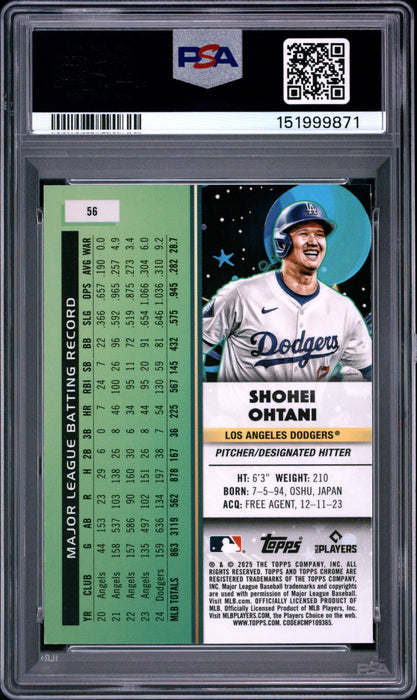 2025 Topps Cosmic Chrome Shohei Ohtani #56 Blue Moon /99 PSA 10
