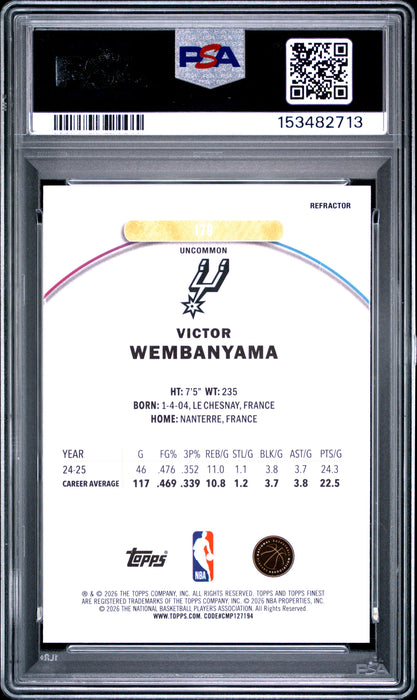 2025 Topps Finest Victor Wembanyama #179 Refractor PSA 10
