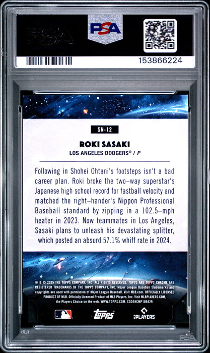 2025 Topps Cosmic Chrome Roki Sasaki Stella Nova Gold Interstellar RC /50 PSA 10