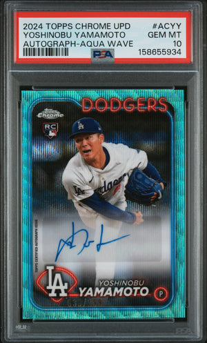 2024 Topps Chrome Update Yoshinobu Yamamoto #ACYY Aqua Wave Auto RC /199 PSA 10