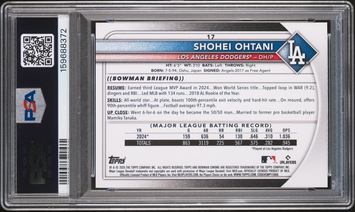 2025 Bowman Chrome Sapphire Edition Shohei Ohtani #17 PSA 10