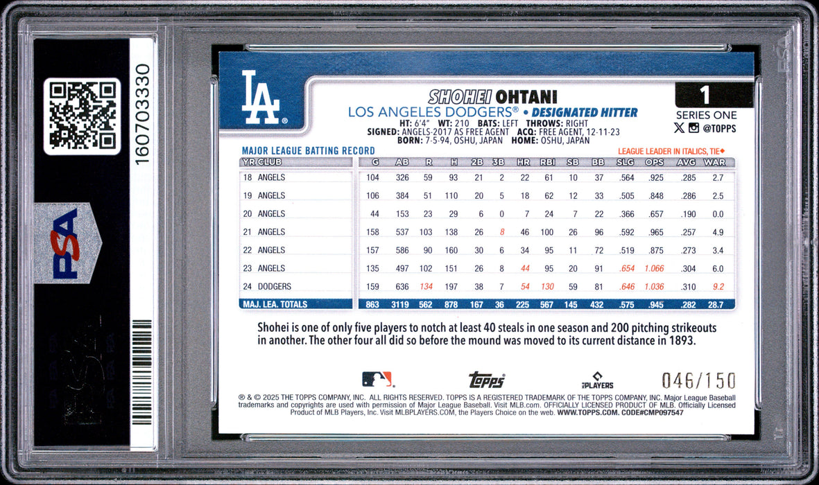 2025 Topps Shohei Ohtani #1 Blue Rainbow Foil /150