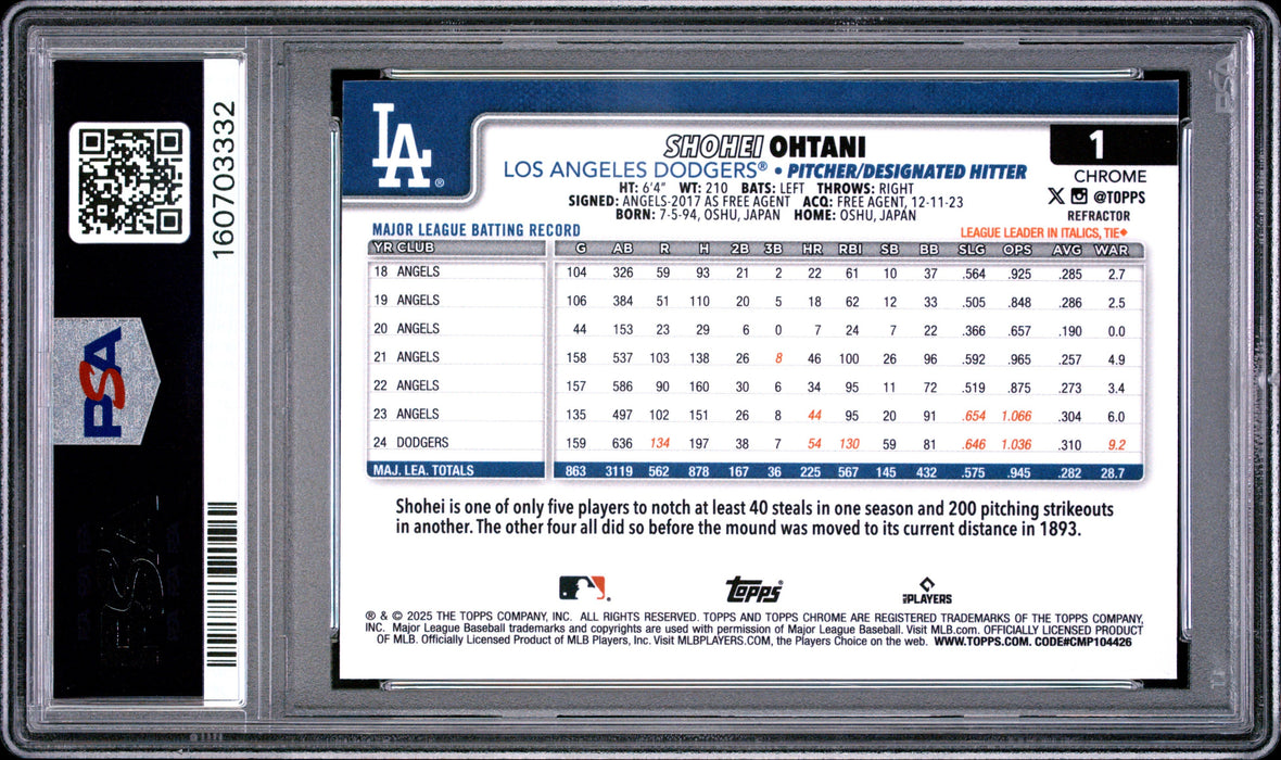 2025 Topps Chrome Shohei Ohtani #1 Refractor PSA 10