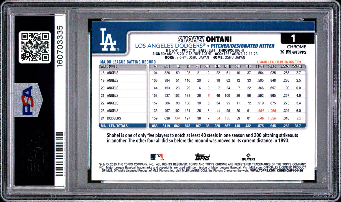 2025 Topps Chrome Shohei Ohtani #1 Prism Refractor PSA 10 A