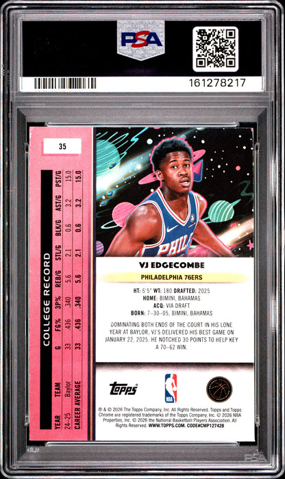 2025 Topps Cosmic Chrome VJ Edgecomb #35 Aqua Equinox RC Rookie /199 PSA 9