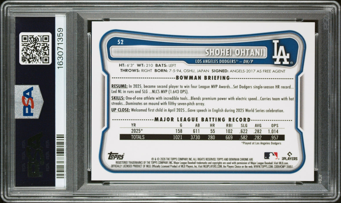 2026 Bowman Mega Box Shohei Ohtani #52 Black & White Refractor /15 PSA 10