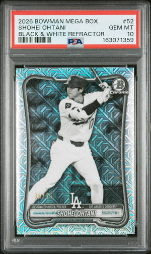 2026 Bowman Mega Box Shohei Ohtani #52 Black & White Refractor /15 PSA 10