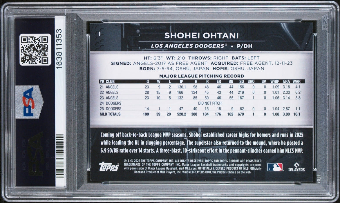 2026 Topps Chrome Black Shohei Ohtani #1 Gold Mini Diamond PSA 9