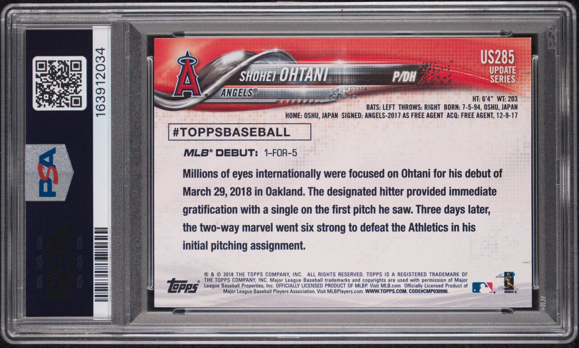 2018 Topps Update Shohei Ohtani #US285 RC Rookie Batting PSA 9