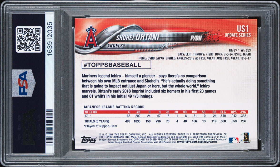 2018 Topps Update Shohei Ohtani #US1 RC Rookie PSA 9