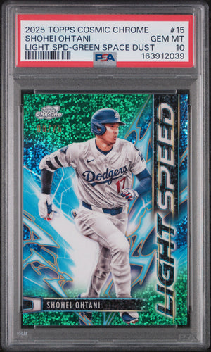 2025 Topps Cosmic Chrome Shohei Ohtani #15 Light Speed Green Space Dust /75 PSA 10