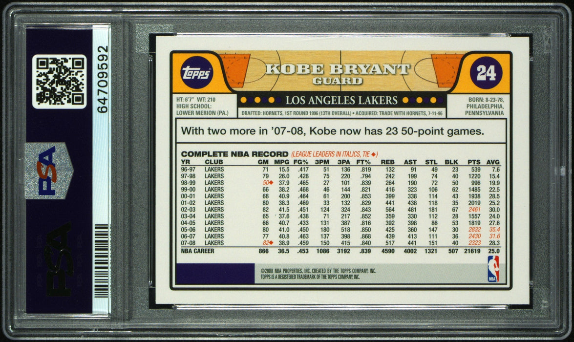 2008 Topps Kobe Bryant #24 PSA 9