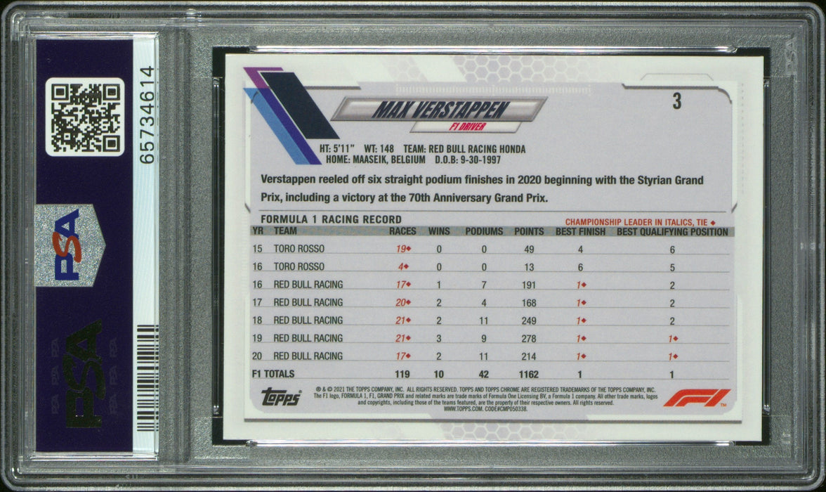 2021 Topps Chrome F1 Max Verstappen #3 Sapphire Edition PSA 9