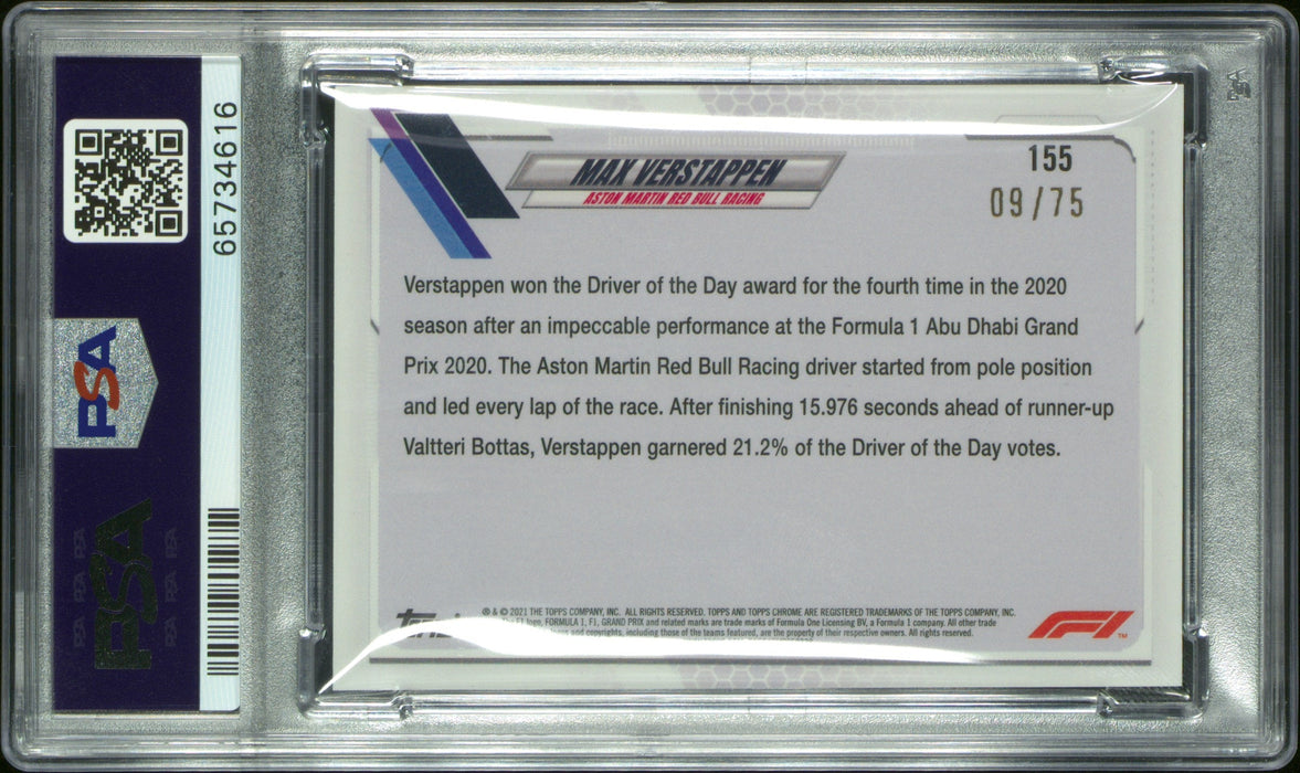 2021 Topps Chrome F1 Max Verstappen #155 Sapphire Edition Green /75 PSA 10