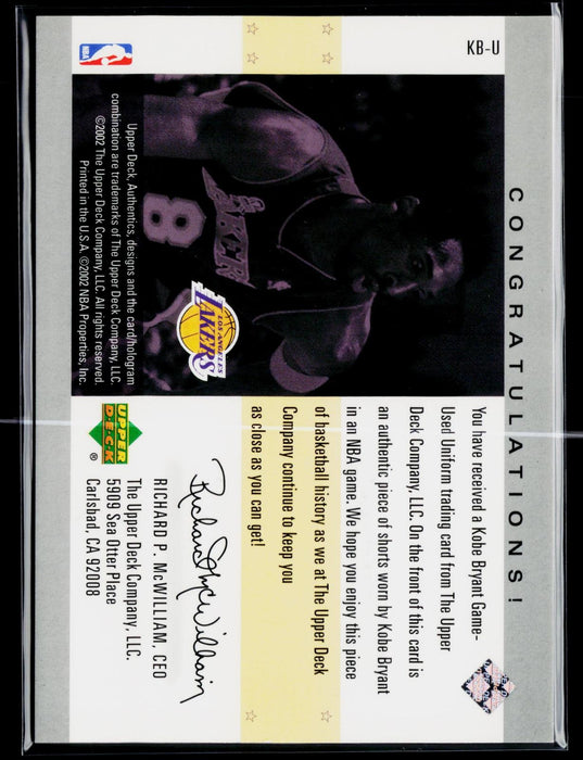 2002-03 UD Authentics Kobe Bryant #KB-U Uniform Greatness