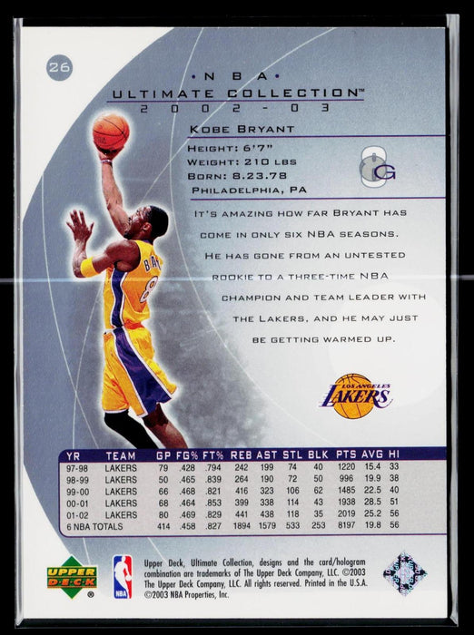 2002-03 Upper Deck Ultimate Collection Kobe Bryant #26 #/750