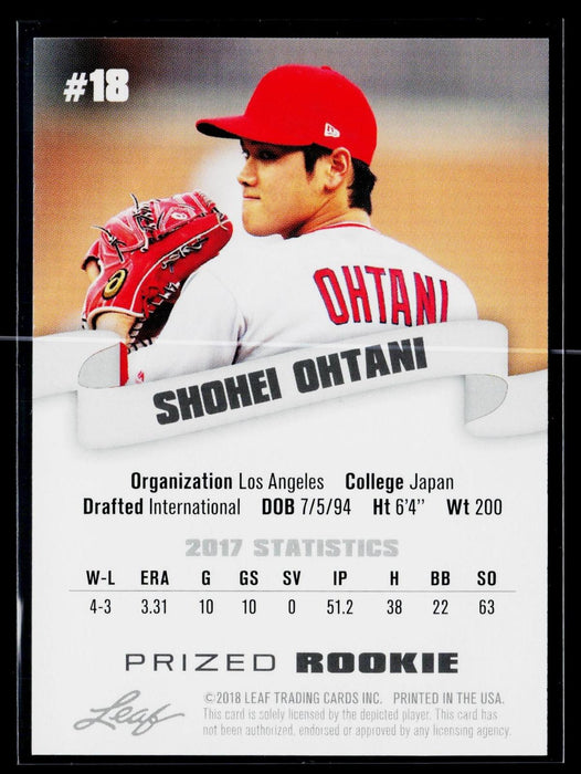 2018 Leaf Best of Baseball Shohei Ohtani Prized Rookie RC #BB-18