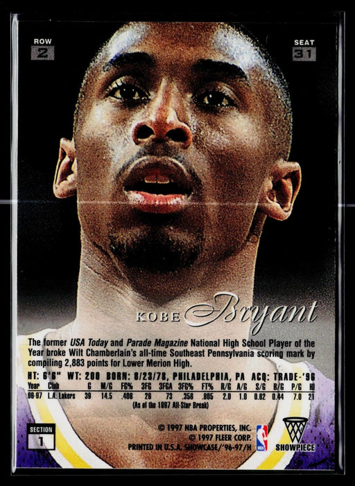 1996-97 Flair Showcase Kobe Bryant Row 2 Seat 31 RC Rookie