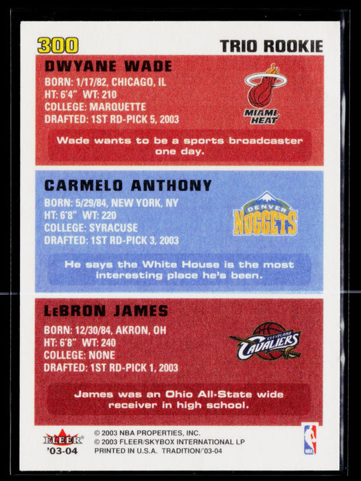 2003-04 Fleer Tradition LeBron James Carmelo Anthony Wade #300 Trio RC *CREASE