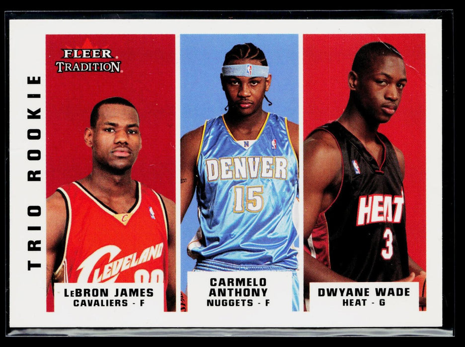 2003-04 Fleer Tradition LeBron James Carmelo Anthony Wade #300 Trio RC *CREASE