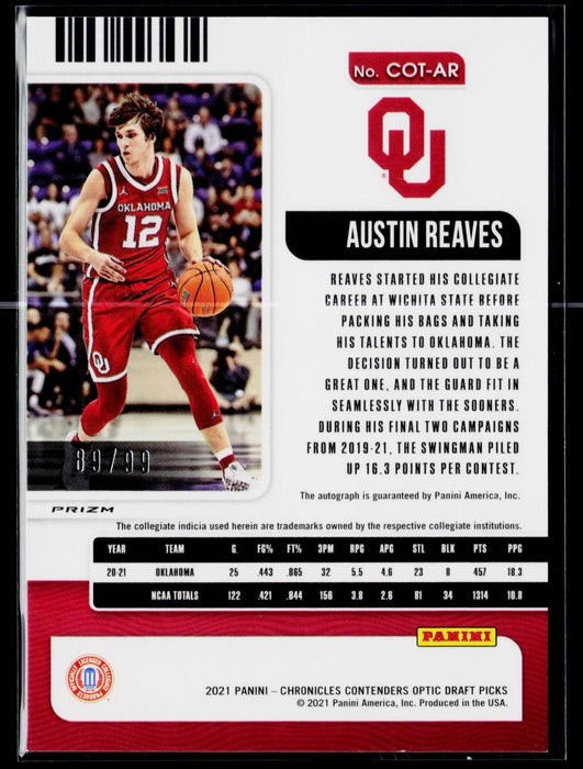 2021 Panini Contenders Optic Austin Reaves Auto RC Rookie #COT-AR #/99