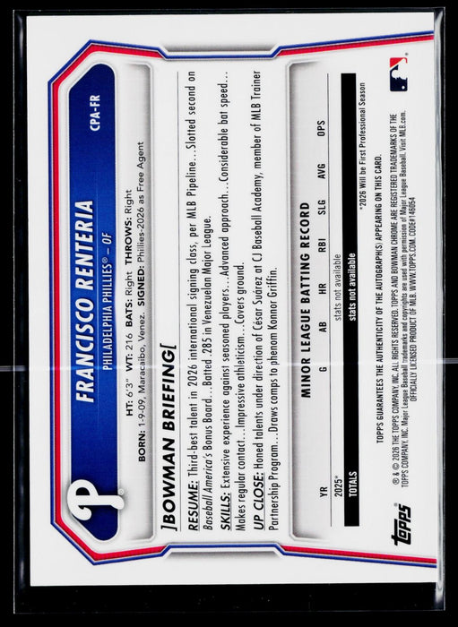 2026 Bowman Chrome Francisco Renteria Auto Green Reptilian Refractor /99 #CPA-FR