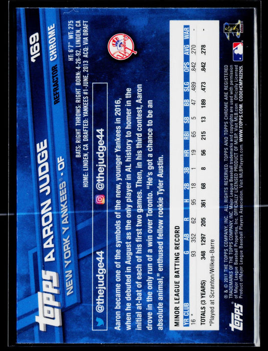 2017 Topps Chrome Aaron Judge #169 Refractor RC Rookie