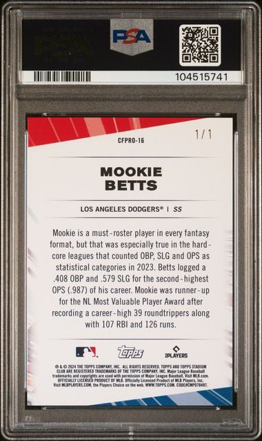 2024 Topps Stadium Club Mookie Betts Gold Rainbow 1/1 Chief Fantasy PSA 9 MINT