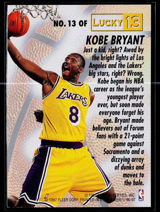 1996-97 Fleer Kobe Bryant #13 Lucky 13 RC Rookie