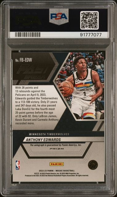 2022 Mosaic Anthony Edwards Auto Fast Break Prizm PSA 10 GEM MINT