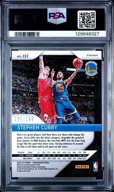 2018 Prizm Stephen Curry #222 Blue Prizm /199 PSA 9 MINT Color Match