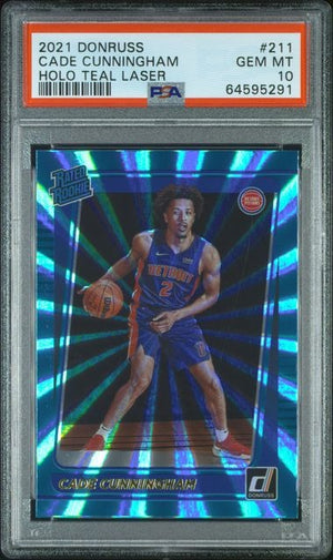 2021-22 Donruss Cade Cunningham Holo Teal Laser PSA 10 GEM MINT