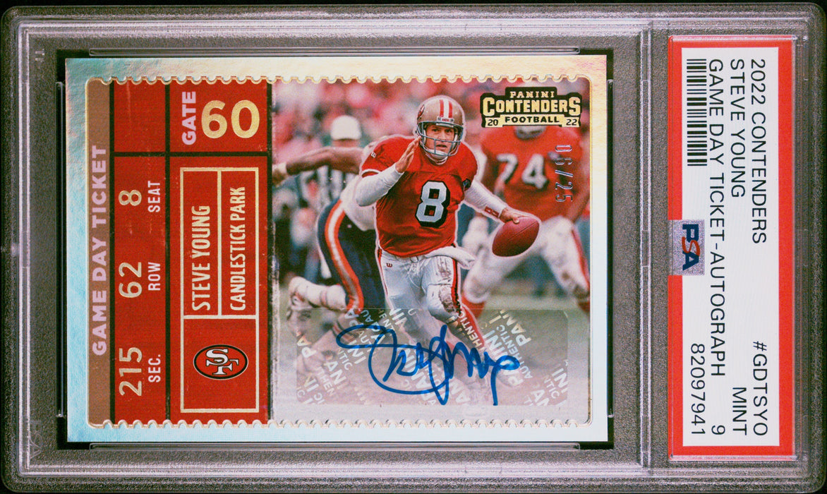 2022 Contenders Steve Young #GDTSYO Game Day Ticket Auto /25 PSA 9